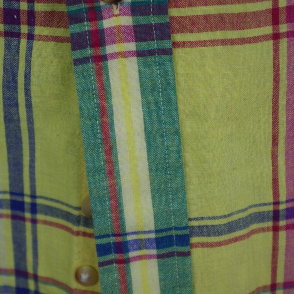 2 USA Made EMS Short Sleeve Madras Plaid Cotton Button Down Collared Shirts - Picture 10 of 12